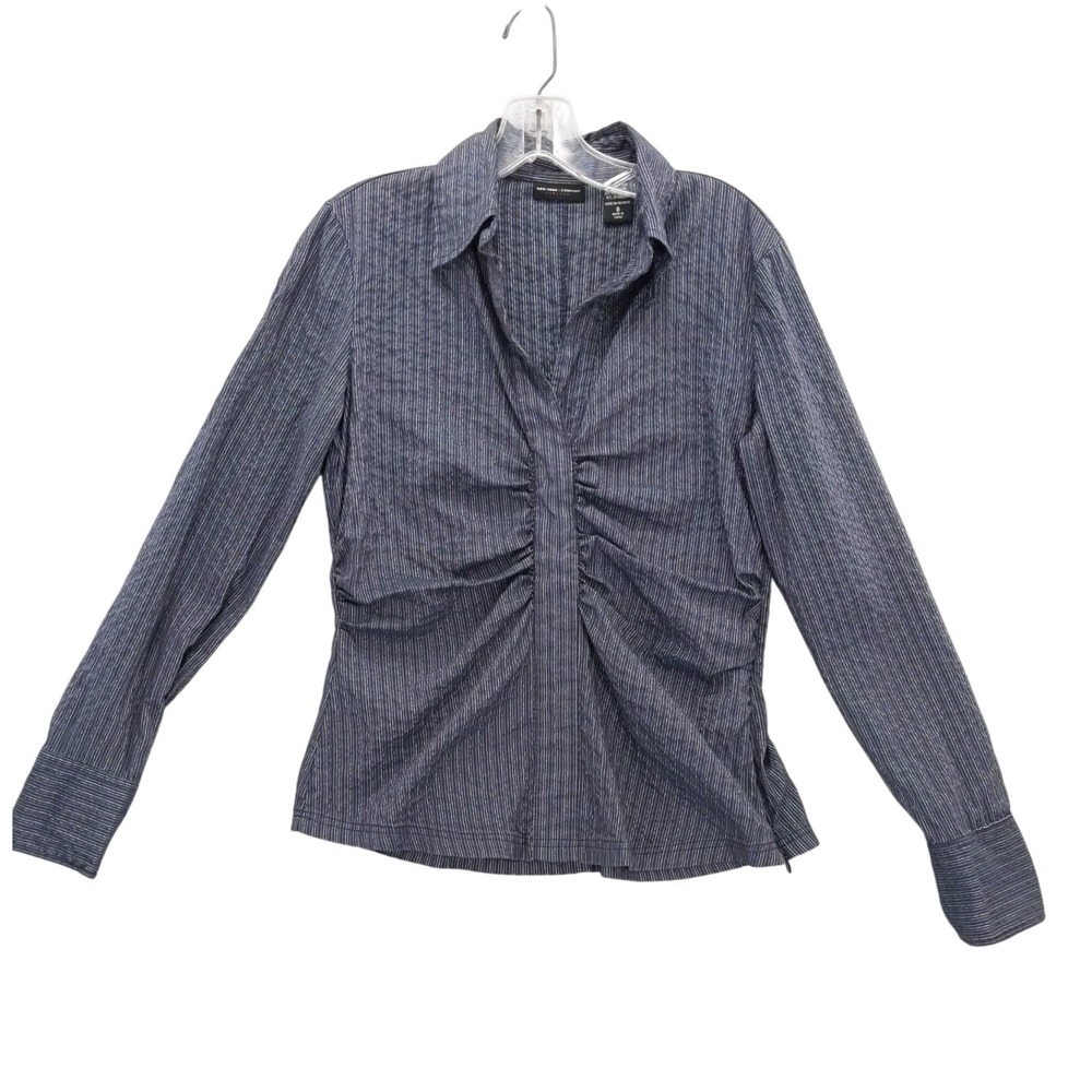 New York &‎ Company Stretch Top Ruched Front Long Sleeve Blouse Size 8